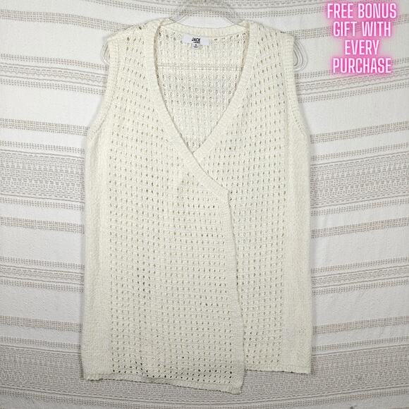 Jack by BB Dakota Sweaters - Jack by BB Dakota White Open Knit Long Sweater Vest Cardigan Size S NEW